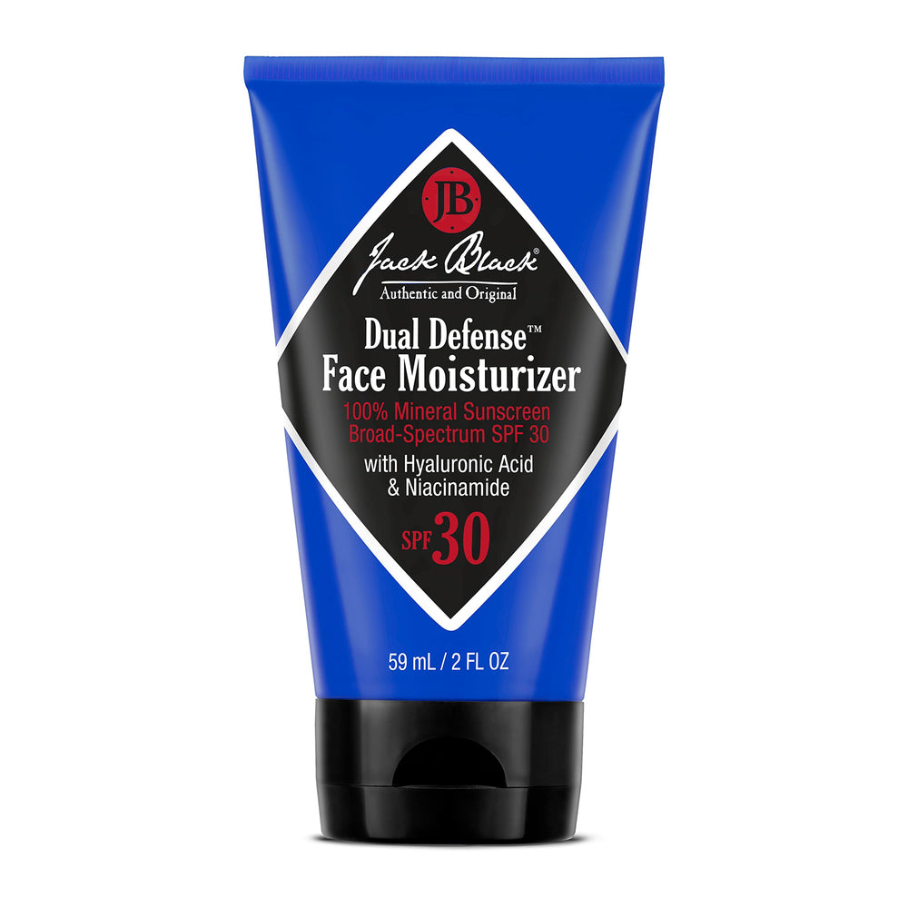 Jack Black Dual Defense packaging shows clean design with mineral sunscreen for everyday UV protection.