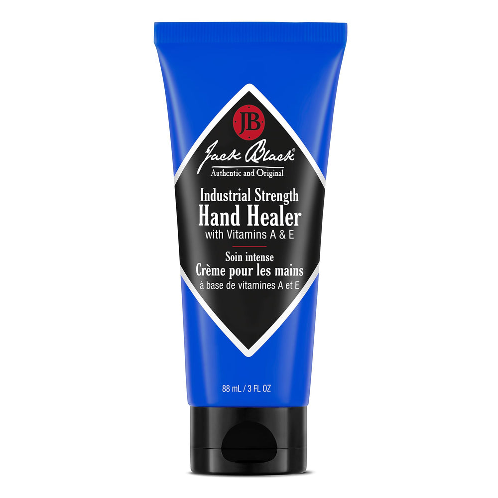 Jack Black Industrial Strength Hand Healer bottle showing quick-absorbing moisture for dry hands