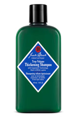 Jack Black True Volume Shampoo bottle showing sleek branding and body-building promise.