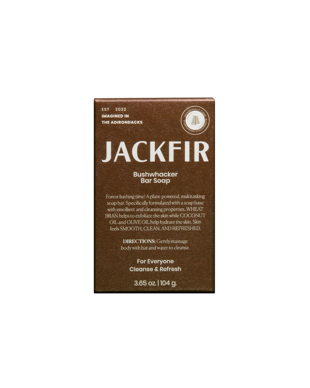 Jackfir Bushwhacker bar soap with wheat bran exfoliation for smoother skin.