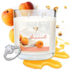 Jackpot Candles Sunday Brunch ring reveal—cozy aroma with hidden jewelry surprise.