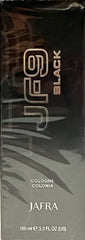 JAFRA JF9 Black bottle closeup highlighting premium design and lasting aroma.