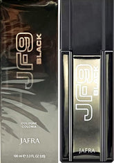 JAFRA JF9 Black bottle front view showing bold, versatile fragrance for daily wear.
