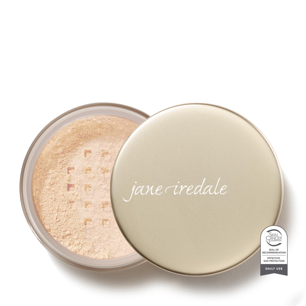 Jane Iredale Amazing Base Ivory bottle shows weightless mineral coverage with a luminous finish.