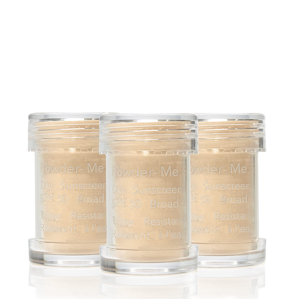 Jane Iredale Powder-Me SPF 30 refill canisters for eco-friendly packaging and easy replacement