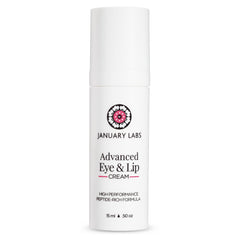 January Labs Advanced Eye and Lip Cream tube close-up showing nourishing texture for delicate skin.