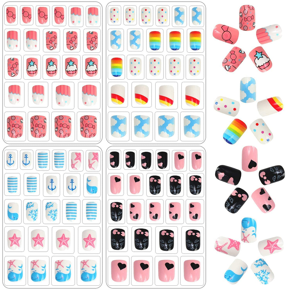 JANYUN kids fake nails with varied sizes and patterns for quick DIY nail art