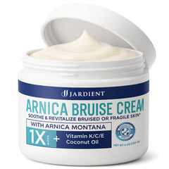 Jardient Arnica Bruise Cream pack shot with 4 oz jar for bruise care