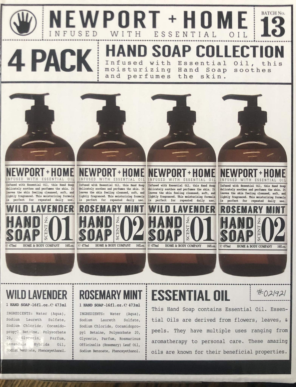 JAROFUREL Newport hand soap bottle with rosemary mint for daily cleansing and moisturization.