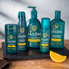 Jason Men's Refreshing Deodorant Stick citrus-ginger scent visual for fresh feel.