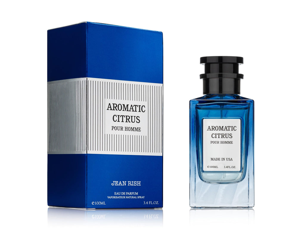 Jean Rish Aromatic Citrus bottle front view with bold masculine presence and lasting allure.