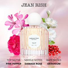 Jean Rish Cashmere Rose close-up highlights clove-rose-oud notes for evenings.