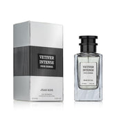 Jean Rish Vetiver Intense bottle front view, premium masculine fragrance