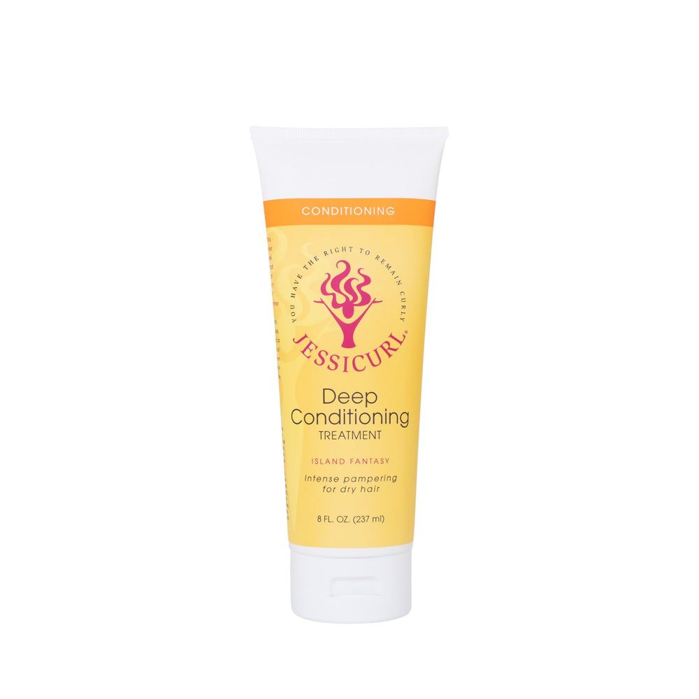 Jessicurl Island Fantasy deep conditioning bottle—intense hydration for dry, frizz-prone curls.