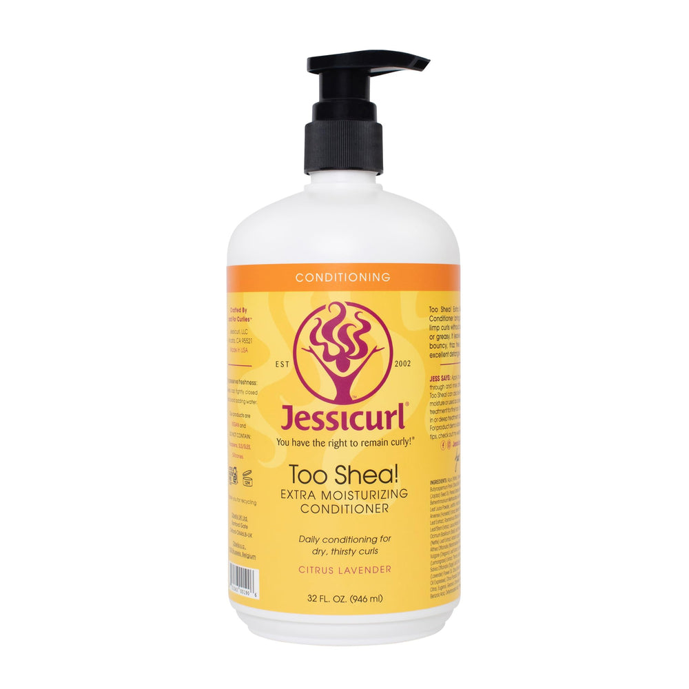 Jessicurl Too Shea! Citrus Lavender bottle delivers deep conditioning for dry curls.