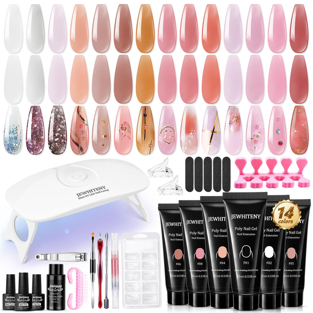 JEWHITENY 14-color poly nail gel tubes display vibrant shades for at-home salon looks