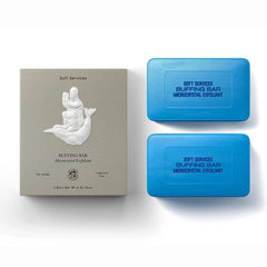 JIGME CALA SOFT.SERVICESS two-pack buffing bar pack-shot highlighting easy exfoliation.
