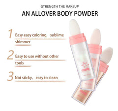 JISKG Glitter Powder Highlighter on lips provides a glossy iridescent finish.