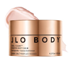 JLO BEAUTY Booty Balm jar close-up showing rich hydration.