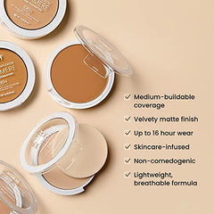 JOAH Perfect Complexion Cashmere Powder Foundation velvet-matte finish applied on cheek for natural coverage.