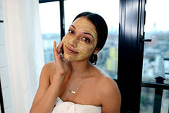 Joanna Vargas Exfoliating Mask application steps showing thin layer and massage