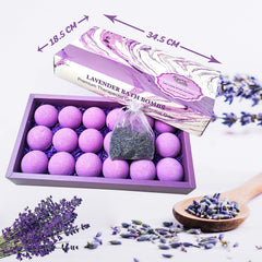 Joanne Arden Organics 18 individually wrapped lavender bath fizzers releasing fragrance