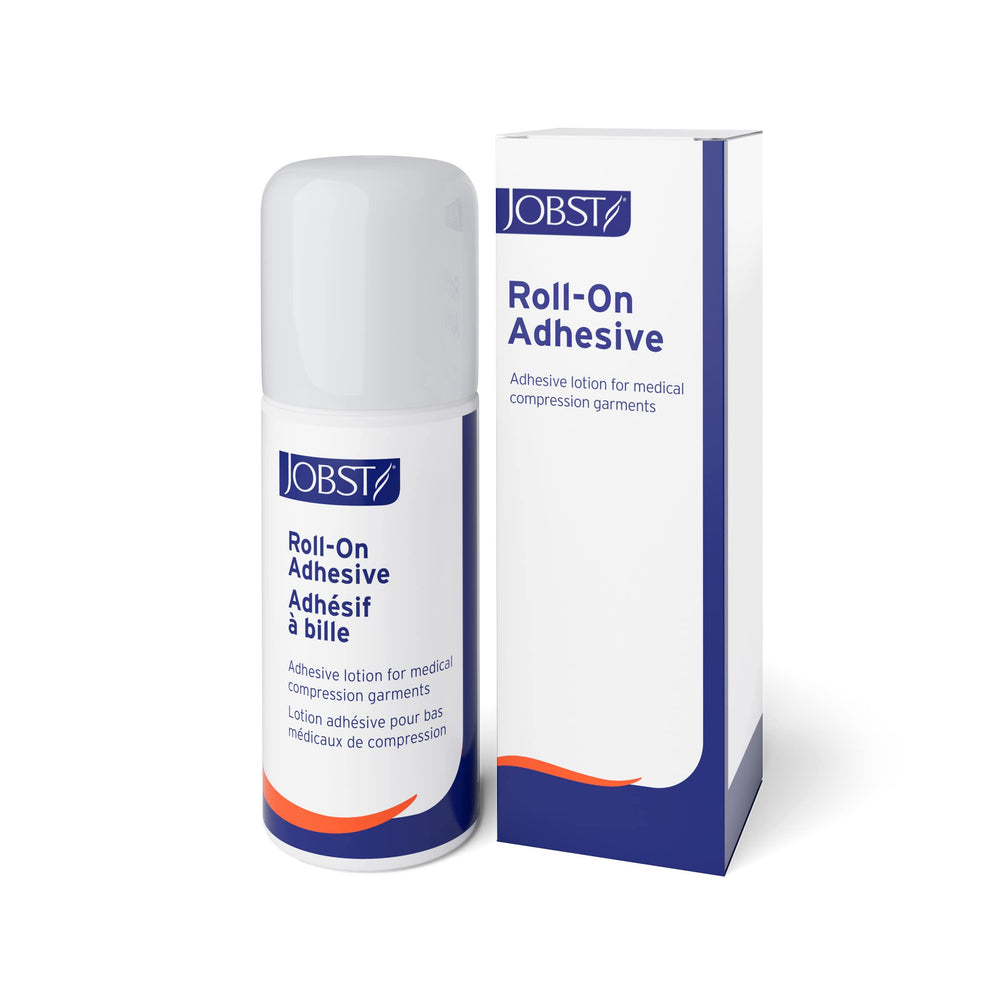 JOBST Roll-On Adhesive bottle being used to secure compression garments.