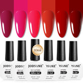 JODSONE 10ml red gel nail polish set with six colors for bold manicure.