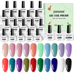 JODSONE 20-color gel nail polish swatches for versatile at-home manicures.