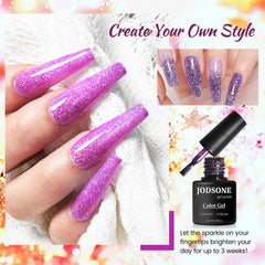 JODSONE at-home nail design scene with glitter gels.