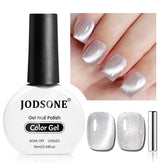 JODSONE cat-eye silver gel polish with magnet for a striking manicure.