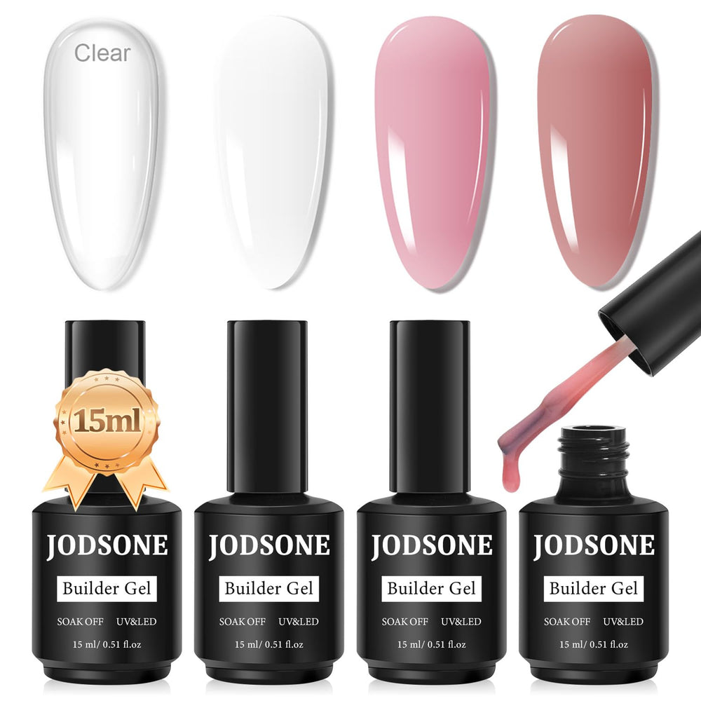 JODSONE Cherry Blossom Pink builder gel bottles ready for nail extensions.