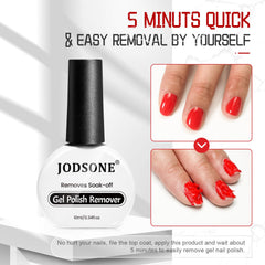JODSONE 10ml remover ready for quick 3–5 minute gel polish removal.