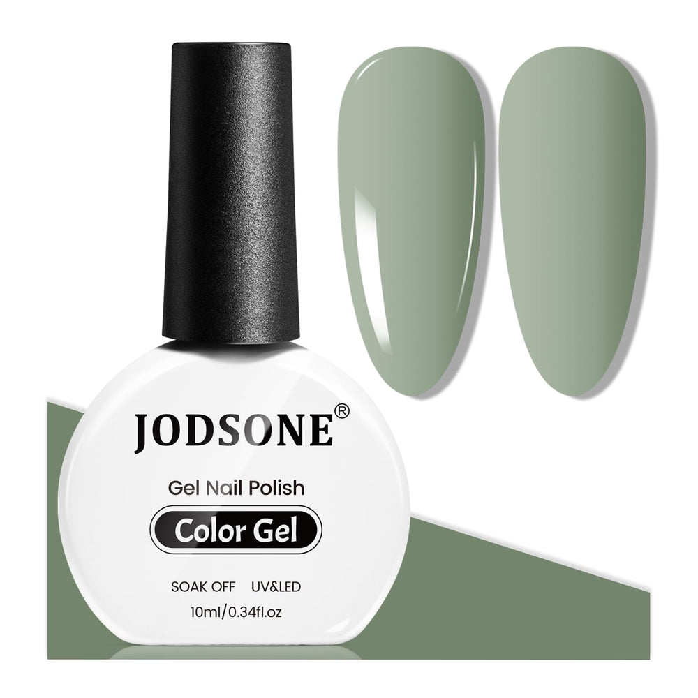 JODSONE sage green gel nail polish bottle front shows vibrant color and gloss.