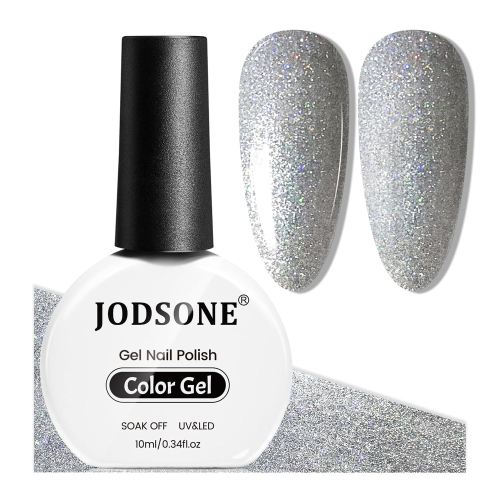 JODSONE silver glitter nail polish bottle shows shimmering finish for elegant nails.