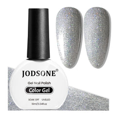 JODSONE silver glitter nail polish bottle shows shimmering finish for elegant nails.