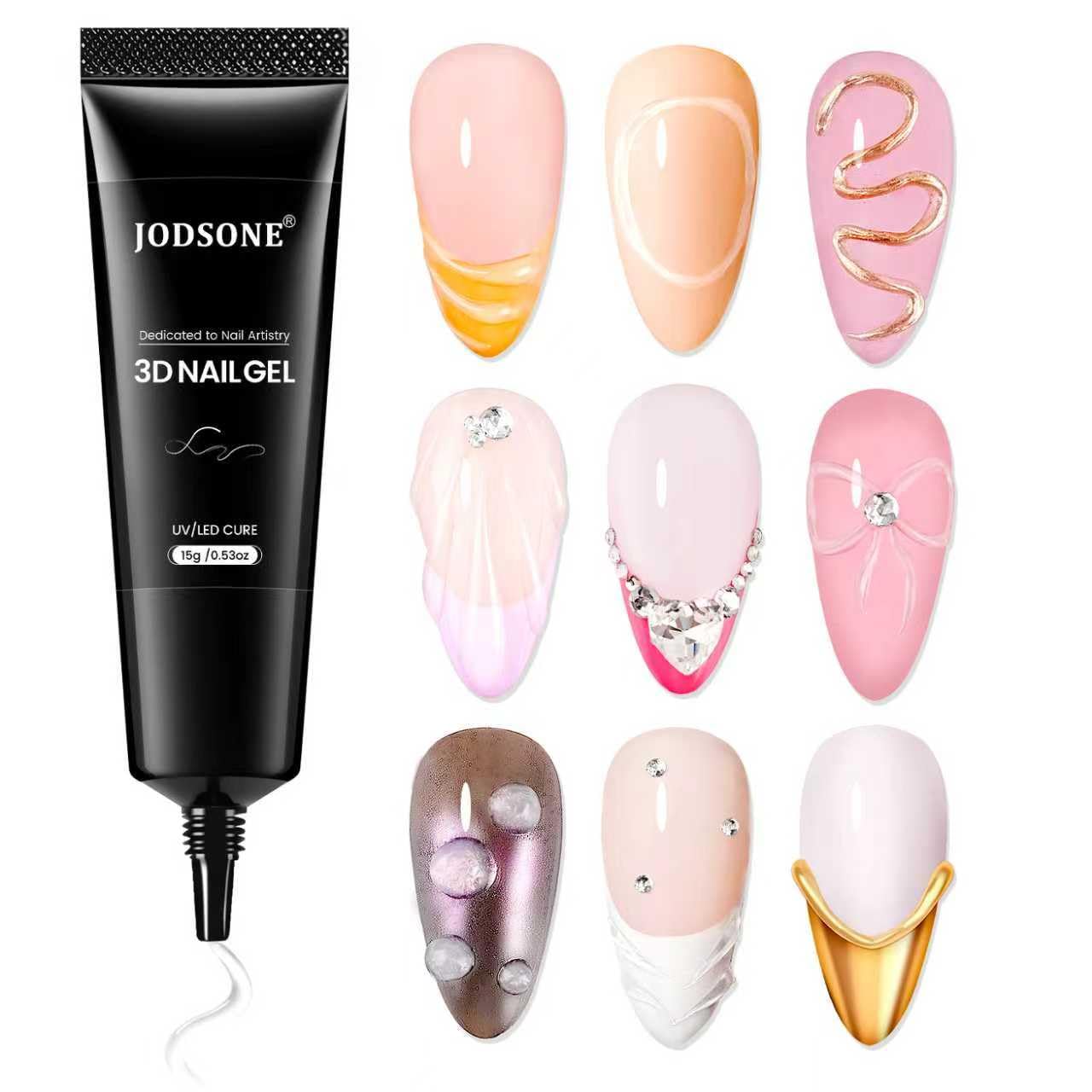 JODSONE Clear 3D Gel bottle ideal for precise nail art shaping at home.