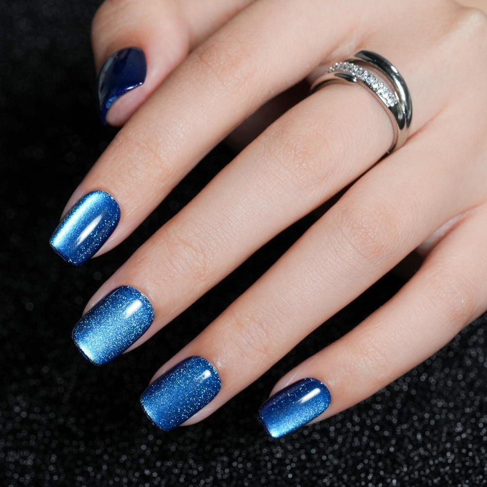 Jofay Fashion blue cat eye press-on nails offer salon-like style in minutes.