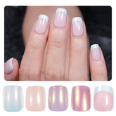 Jofay Fashion short French mermaid pearl nails offer a polish-free, quick-at-home manicure.