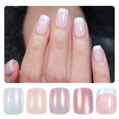 Jofay Fashion short French mermaid pearl nails offer a polish-free, quick-at-home manicure.