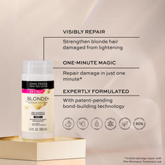 John Frieda Blonde+ Repair bond-building technology visual emphasizes smoother, stronger strands