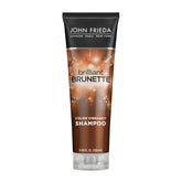 John Frieda Brilliant Brunette shampoo bottle front highlighting color protection.