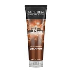 John Frieda Brilliant Brunette shampoo bottle front highlighting color protection.