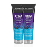 John Frieda Dream Curls Shampoo bottle front view highlighting frizz control.