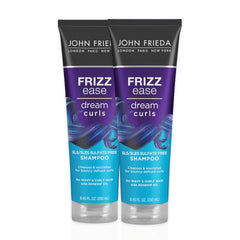 John Frieda Dream Curls Shampoo bottle front view highlighting frizz control.