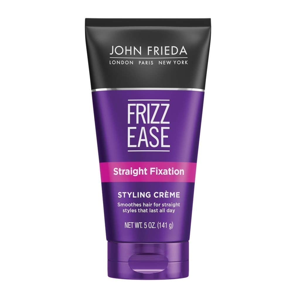 John Frieda Frizz-Ease Straight Fixation Styling Creme bottle for smooth, straight styles.