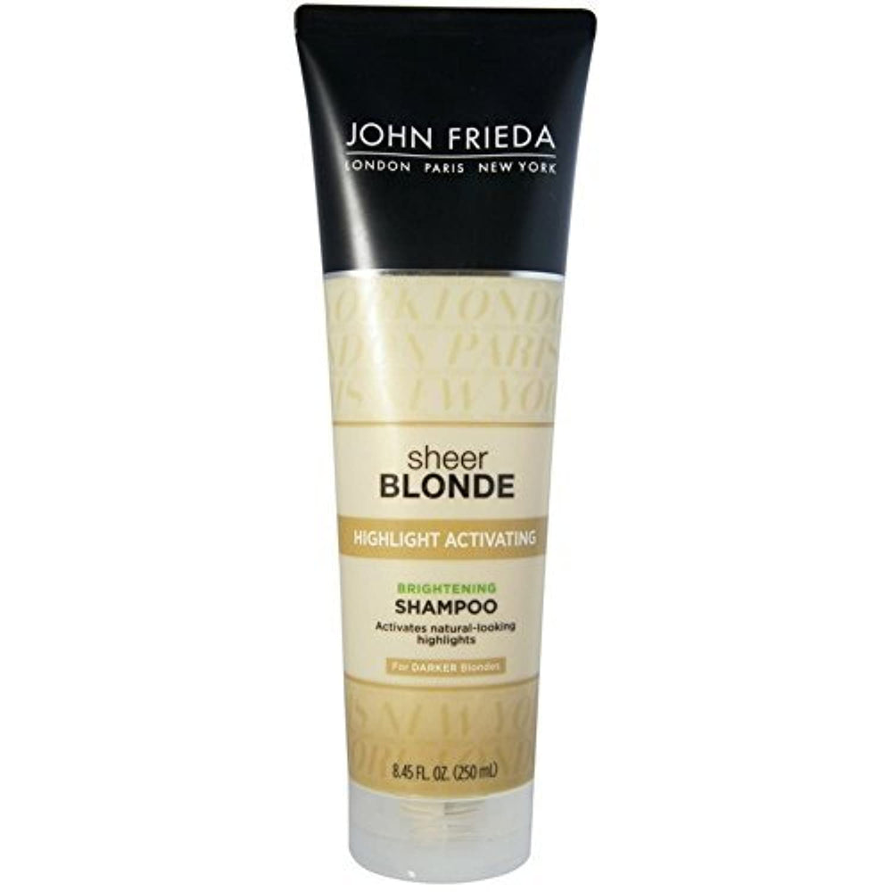 John Frieda Sheer Blonde shampoo bottle close-up for highlighting care
