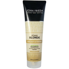 John Frieda Sheer Blonde shampoo bottle close-up for highlighting care