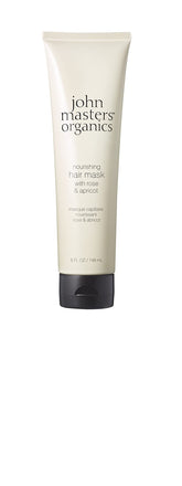 John Masters Organics Nourishing Hair Mask bottle with Rose and Apricot for deep conditioning.