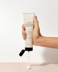 John Masters Organics Nourishing Hair Mask jar close-up shows creamy texture for easy application.